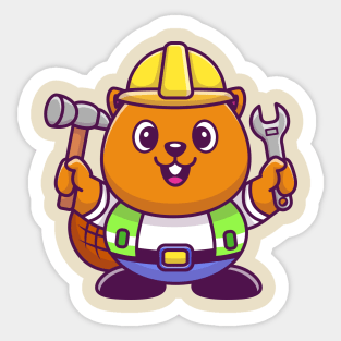 Cute Beaver Construction Cartoon Sticker